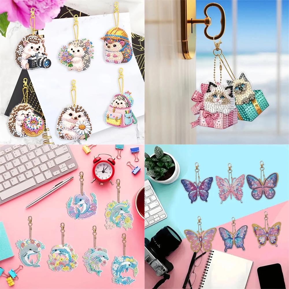 DIY Diamond Painting Keychains Per Set - Animal Theme, Suitable for Beginners, Diamond Kit Craft Supplies, Exquisite Gifts for Friends