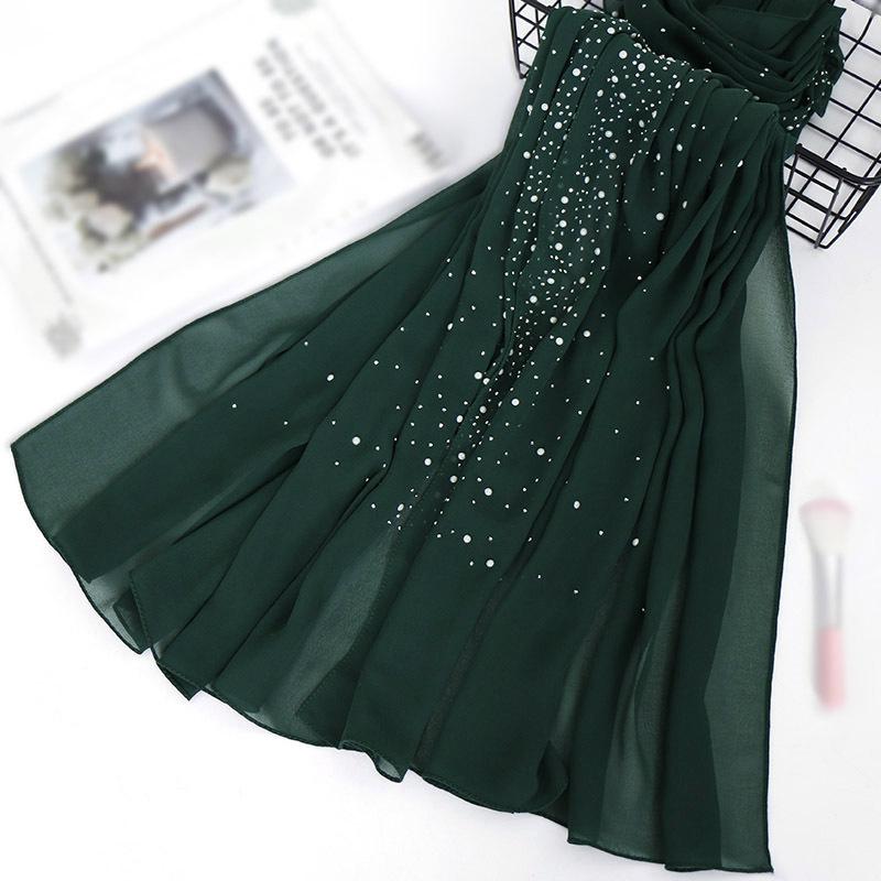 

Малайзійський шарф з довгого шифону з гарячим фіксуванням та прикрасами з порцелянових перлів 180cm