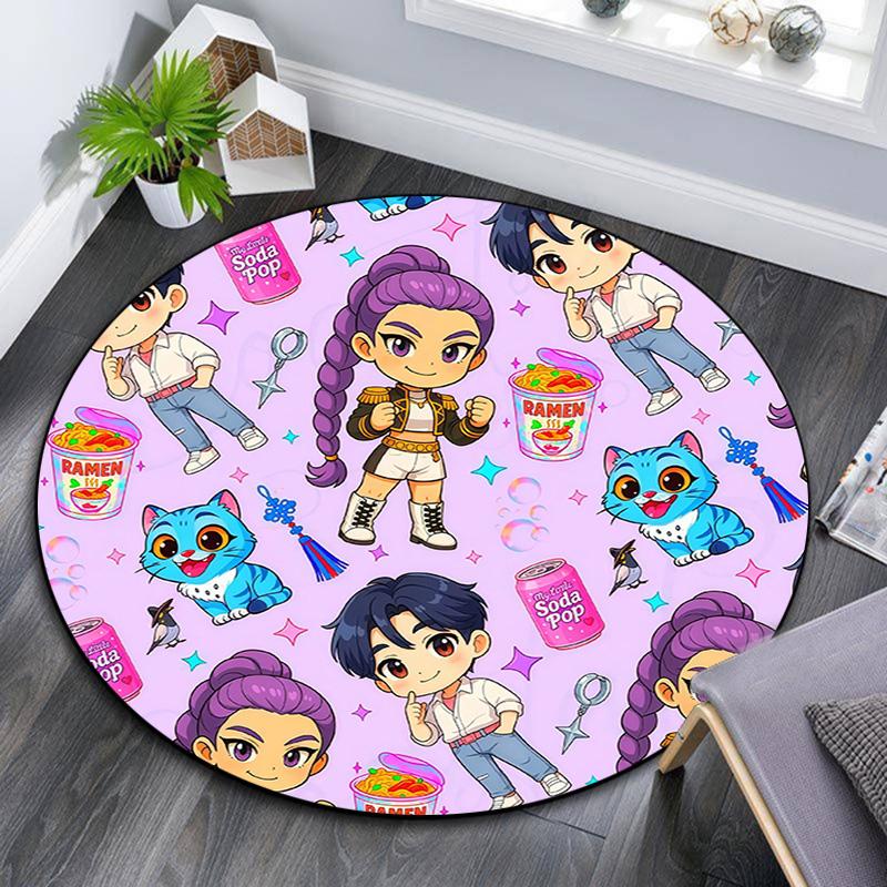 Huntrix Girl,Round Area Rug,Carpet Rug for Living Room Bedroom Sofa Playroom Decor,Non-slip Floor Mat