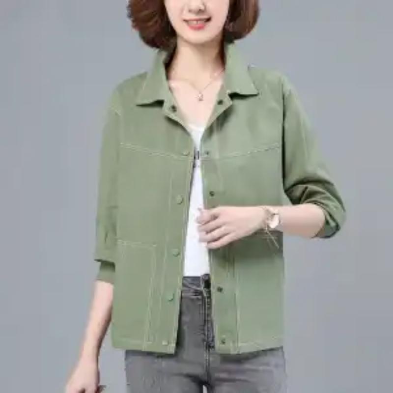 Casual Mom Long Sleeve Shirt 2025 Spring and Autumn Top New Solid Color Loose Thin Jacket for Women