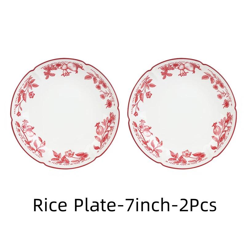 Ceramic Tableware Pomegranate Flower Pattern Housewarming Bowls Plate Steak Plate Dinnerware Microwave Feativel Gift