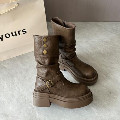 British Style Versatile Platform Martin Boots Women's Autumn 2025 New Popular Western Cowboy Short Boots Knight Boots