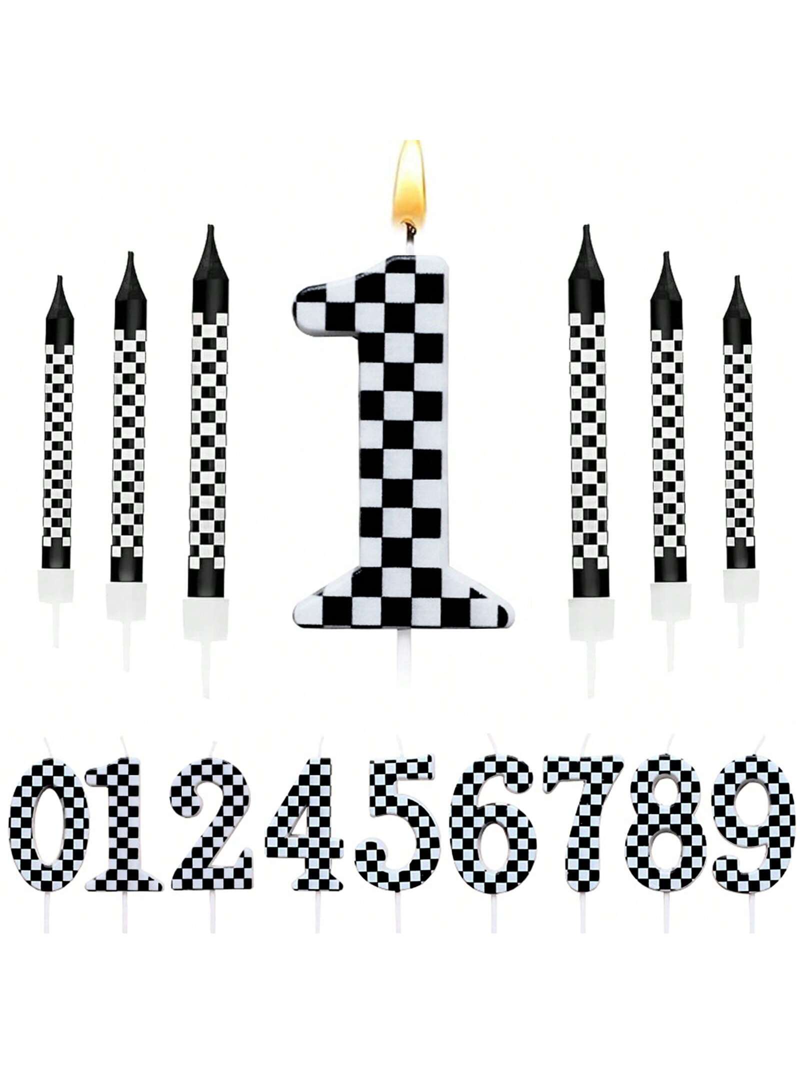

Набор из 7 свечей для дня рождения, Цифровые свечи для торта, Свечи для дня рождения на тему гоночных машин для украшения торта в клетку