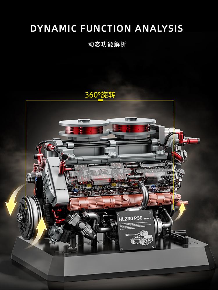 Building Blocks Tiger Tank Engine Mechanical Engine Model 1236Pcs Abs Collectible Military Gift For Adults