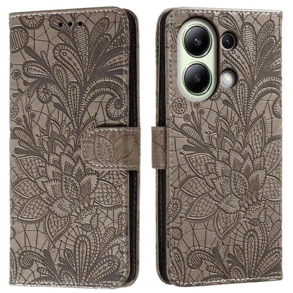 For Xiaomi Redmi Note 13 4G Case Lace Flowers PU Leather Flip Wallet Phone Cover