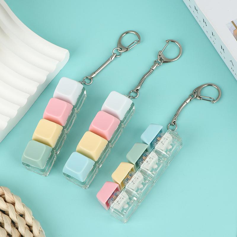 Macaron Color Keyboard Key Toy DIY Button Keycap Sensory Keychain Decompression Toys Mechanical 4Key Toy For Adult Gifts