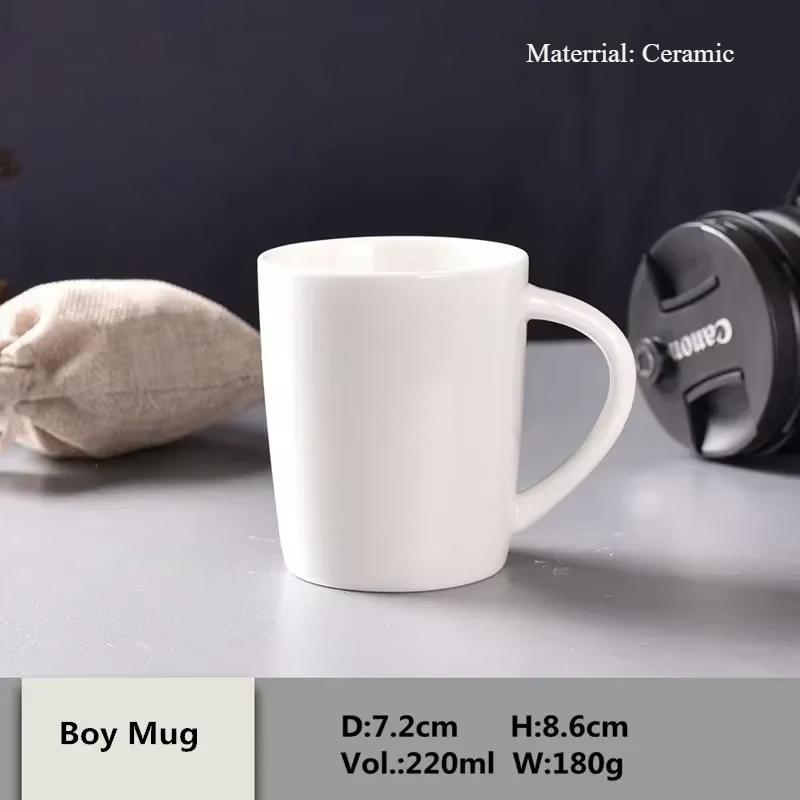 Pure White Brief Ceramic Mug, Bone China, Household Office Coffee Milk Cup with Gold Rim Mark, Drinkware Gift, Porcelain