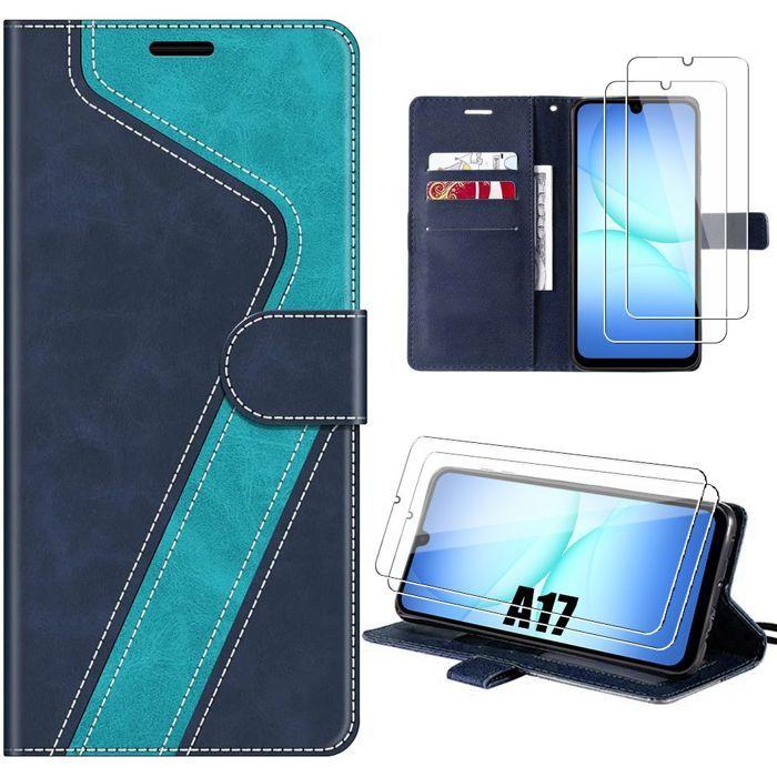 Coque de Téléphone - BOOLING - pour Samsung Galaxy A17 4G/5G - Effet Cuir Bicolore Bleu - Antichoc - 2 Vitres