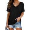 Solides Damen-T-Shirt mit V-Ausschnitt, lässiges, lockeres Oberteil, kurzärmliges T-Shirt in Übergröße