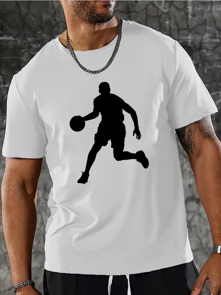 Bright Red Unisexs Crew Neck Cotton T Shirt Black Dunk Basketball Player Silhouette Minimal Sport Athlete Graphic Short Sleeve Tees
