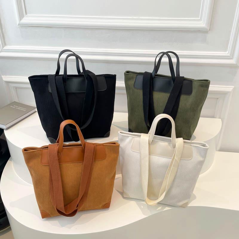 Large-capacity casual portable women's bag, simple corduroy solid color shoulder bag, fashionable trendy and messenger tote bag.