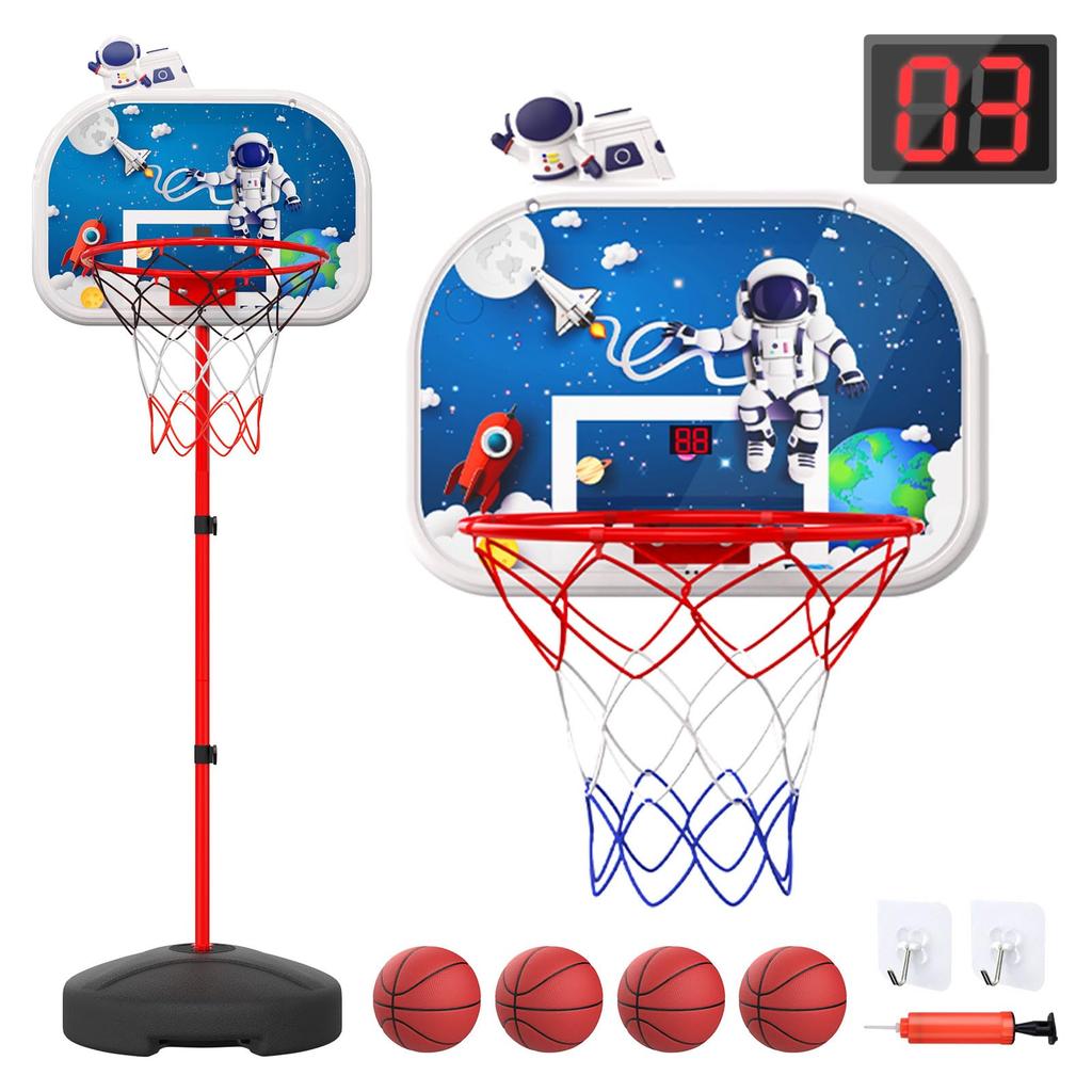 EagleStone Basketball Hoop, Toy with Automatic Scoring, Sound Effects, 3-in-1 Play, Freestanding, Adjustable Height, Holds 4 Balls, Wall or Door