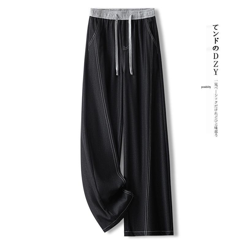 

Женские летние джинсы 2025 года из лиоцелла тенселя прямого кроя с широкими штанинами, деним синего цвета 31/3XL for 135-145 lbs чёрный