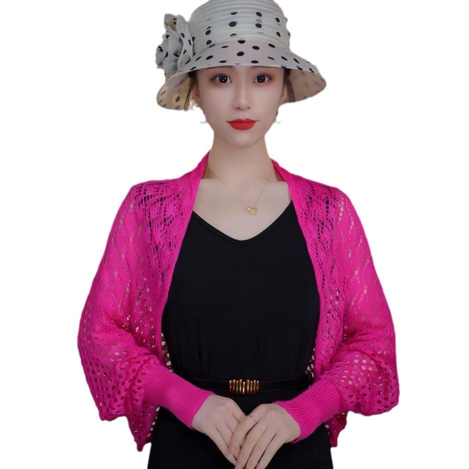 Summer fashion hollow-out knitted shawl women's thin solid color temperament versatile blouse bat sleeve knitted top