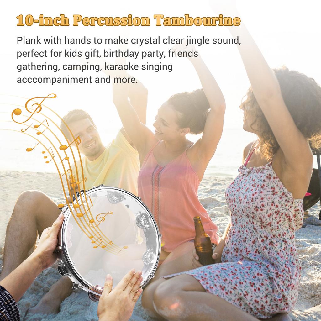 8-Zoll-Tamburin-Handglocke, Handtrommel mit zweireihigen 12-teiligen Metallbecken, Jingles, Schlaginstrument