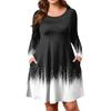 Plus Size Women's Gradient Print Casual Spring/Autumn Pocket Round Neck Long Sleeve Dress