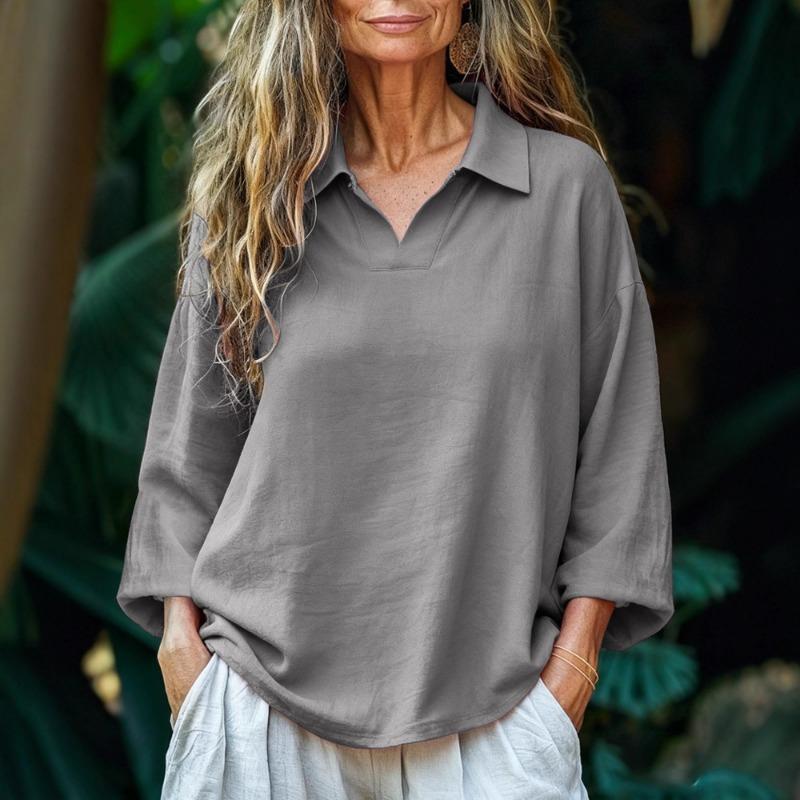 Autumn New Women's Casual Loose Fashionable Lapel Solid Color Door Tube Shirt