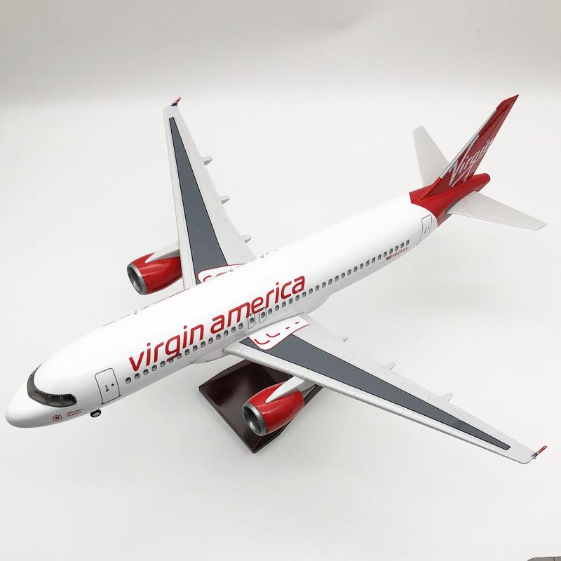 Diecast Resin Plane Model 1/80 47CM Airplane A320 Virgin Air Airlines Light With Wheel Landing Gear Collection Display Office