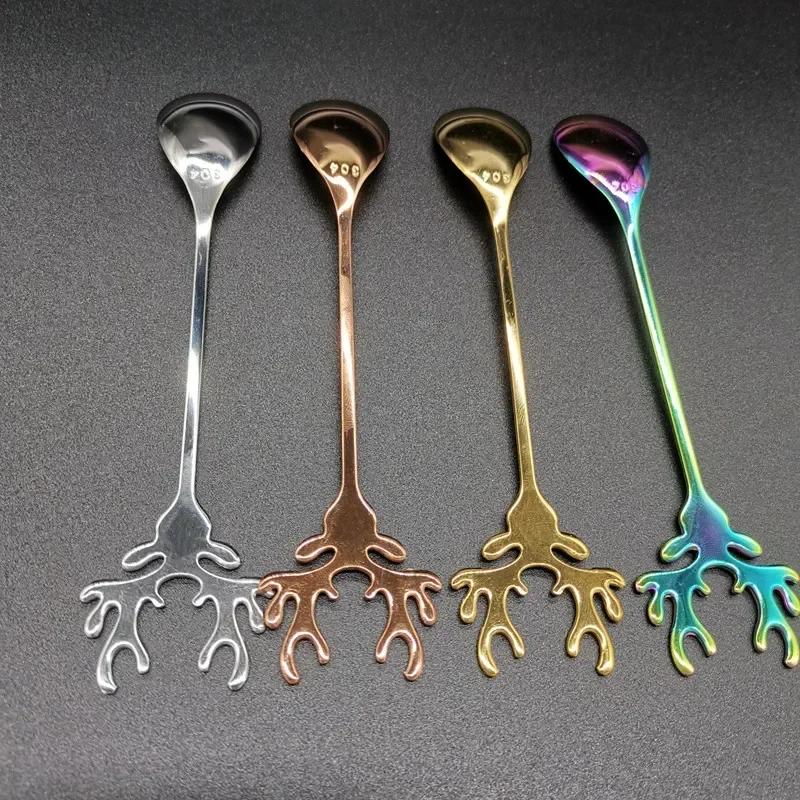 Creative Shape Spoon Antlers Shape Stainless Steel Coffee Dessert Spoon Ice Christmas Antlers Tea Tiny Stirring Tool Accessories