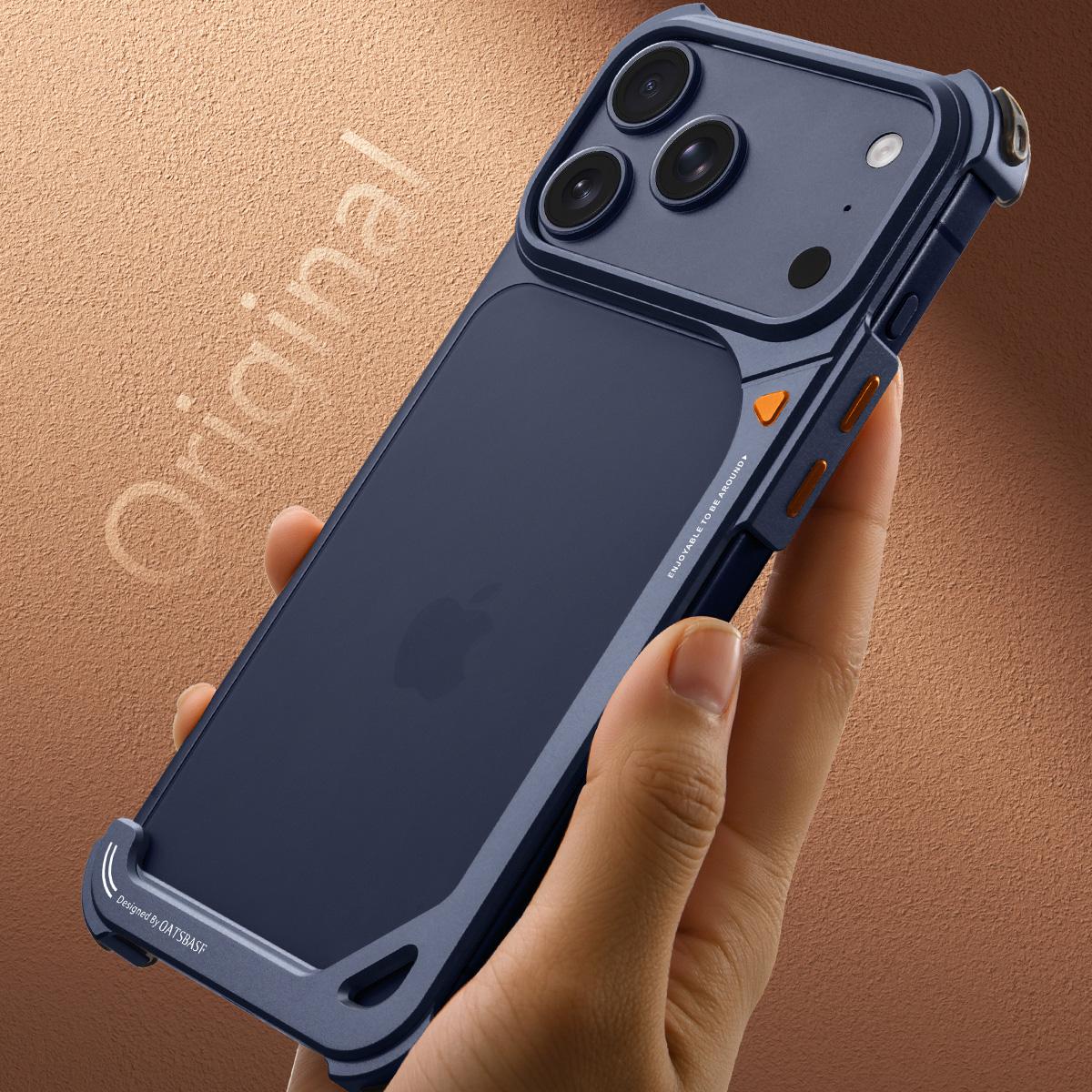 

Eary Aluminum Metal Case for iPhone 17 Pro Max Slim Frameless Ultra-thin Shells Shockproof Drop Protection 9-Shaped Phone Cover iPhone17 Pro синій