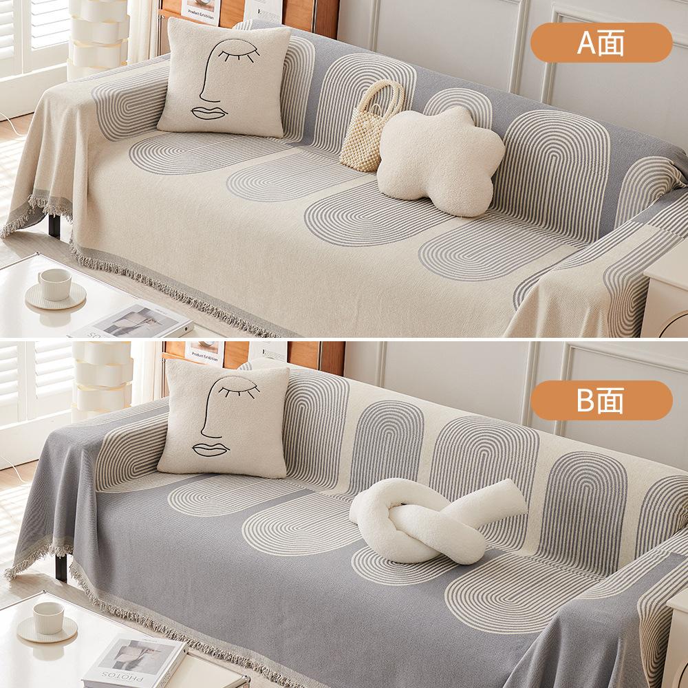 1Pc Geometric Jacquard Chenille Sofa Cover With Tassels Double-Sided Thick Sofa Blanket For Living Room Decor Multiple Use