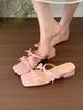 "Romantic Butterfly" Thick Heel Square Head Open-toed Cool Slippers Women's Summer Wear Square Head with Slippers