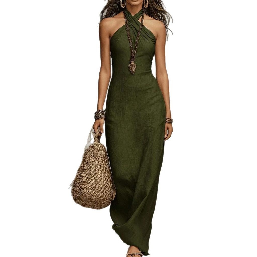 New European and American Women's Slim-fitting Fashion Temperament Sleeveless Neck Dress Hollow Dress