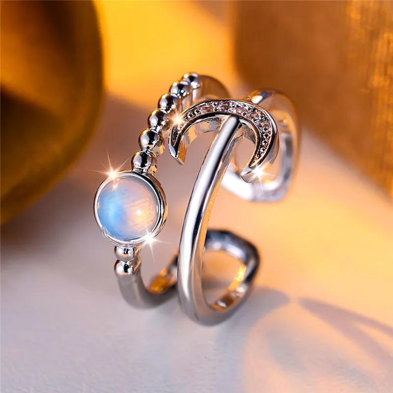 

Серебряный цвет Полумесяц Солнце Открытое кольцо для женщин Мода Boho Ювелирные изделия Подарок на день рождения серебряный