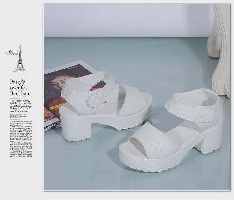 2023 Sommer Damen High Heel Plateau Sandalen: Dicker Absatz, Peep Toe, wasserdicht, Klettverschluss, römischer Stil, Übergröße.