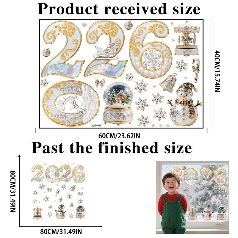 Christmas 2026 Cartoon 3D Digital Glass Sticker Shopping Mall Window Static Removable Window Sticker