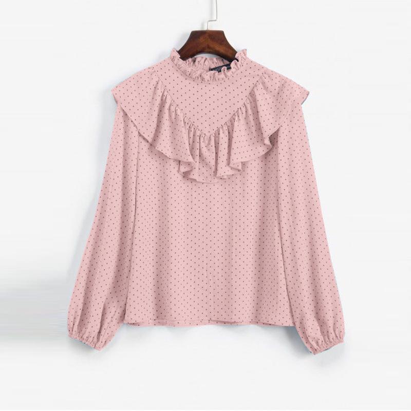 

ZANZEA Women Casual O-neck Long Sleeve Loose Polka Dot Blouse 4XL рожевий