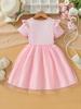 Girls Short Sleeve Pink 3D Flower Tulle Dress Kids Spring Summer Princess Dress