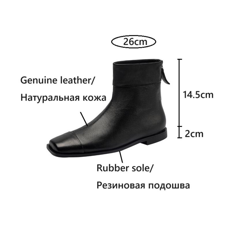Fashion NEW Autumn Women Boots Genuine Leather Shoes for Women Square Toe Low Heel Shoes Retro Zipper Ankle Boots Concise Modern Boots