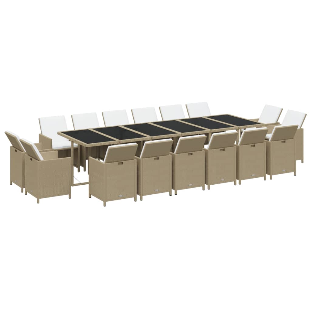 17 piece Beige Garden Dining Set with Cushions Poly Rattan