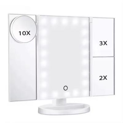 Üç Katlı Aydınlatmalı Makyaj Aynası 22 LED Işık Dokunmatik Ekran Kozmetik Reflektör 1X 2X 3X Büyütmeli Makyaj Aynası