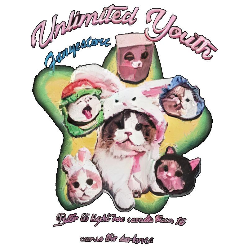 Oversized T-Shirt Black Unlimited Youth Graphic Print With Cute Animals And Text Design For Casual Wear And Street Style