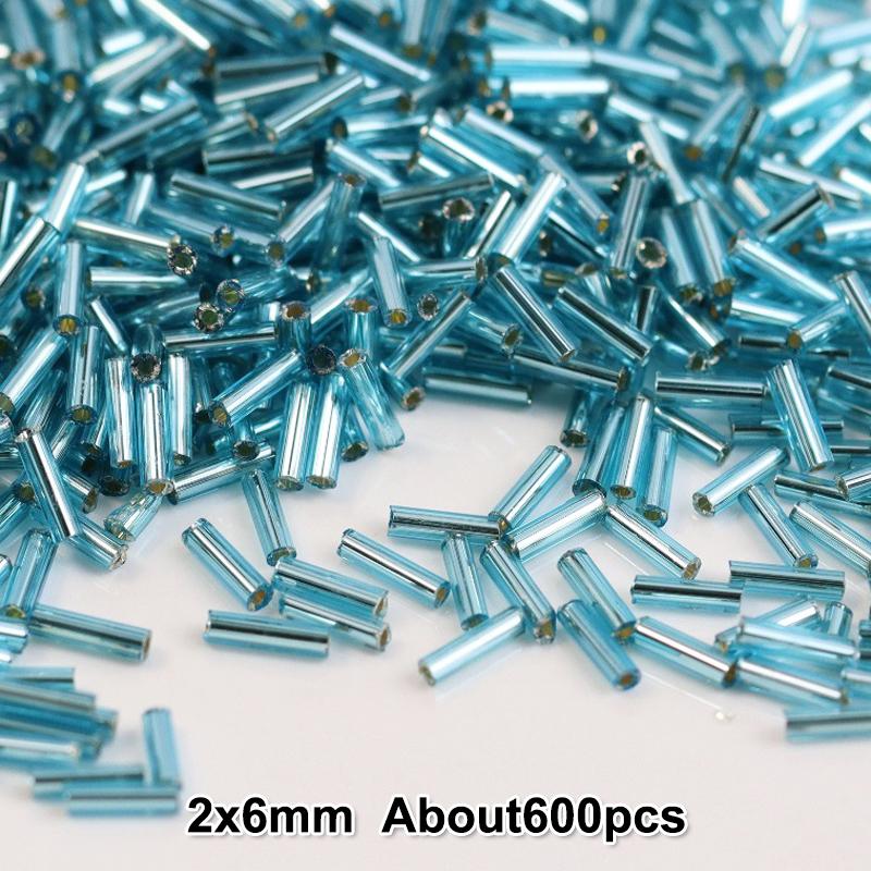 2x6mm Colorful Silver Core Czech Glass Seed Bugle Beads Tube Spacer Beads For Jewelry Making Garment Sewing Accessory