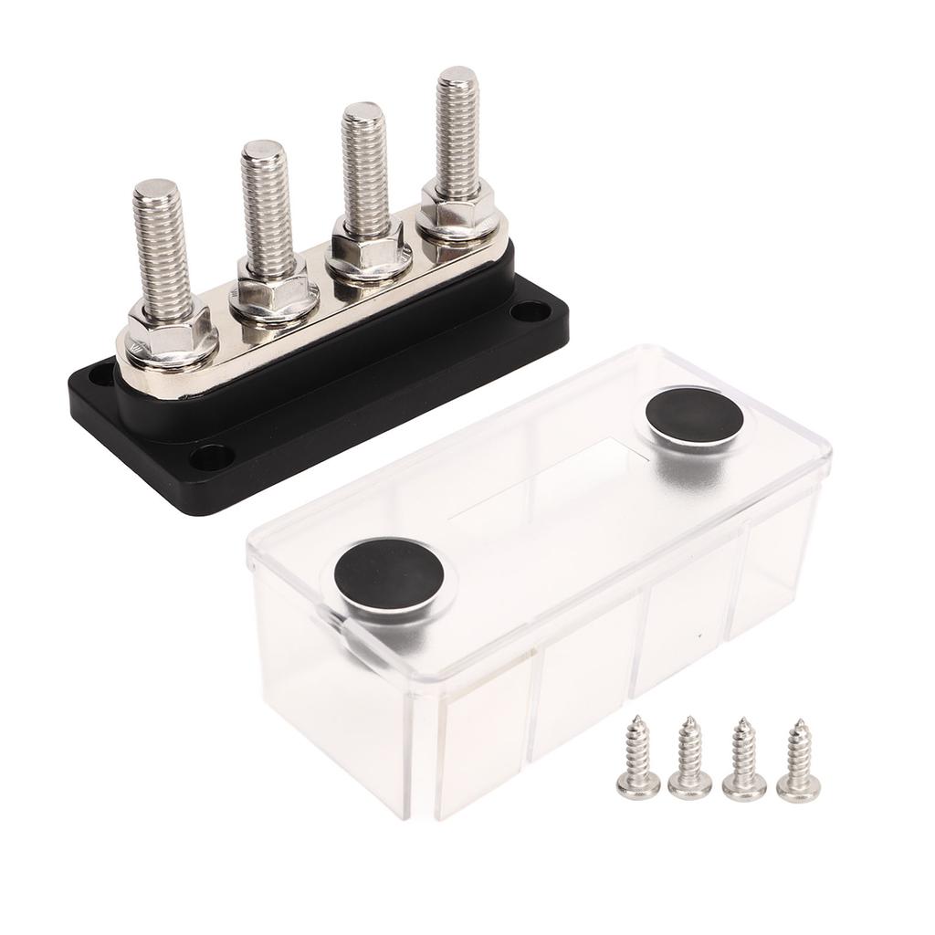 4 Post Power Distribution Block 3 8inch M10 Studs Battery Bus Bar with Cover DC12V to 48V 300A for Cars Boats RVs Black