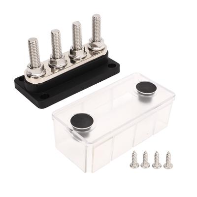 4 Post Power Distribution Block 3 8inch M10 Studs Battery Bus Bar with Cover DC12V To 48V 300A for Cars Boats RVs Black