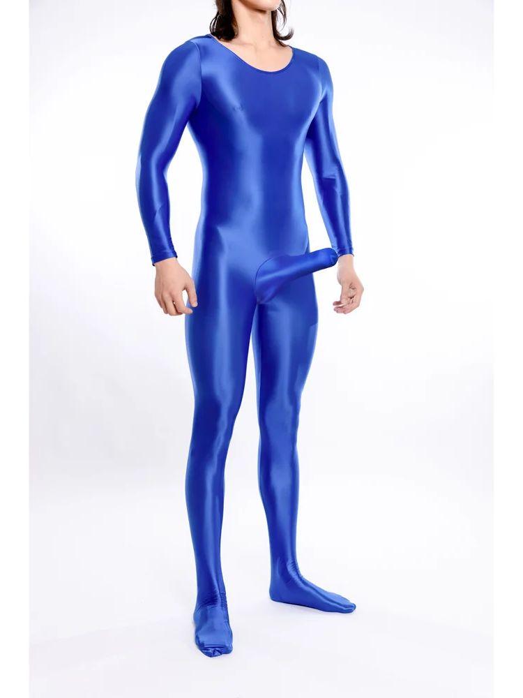 M-XL Glänzender Nylon Catsuit Bodystocking Penis Hülle Bodysuit Strumpfhose Sexy Leotard Einteiliger Unitard Dessous Pyjama Körper