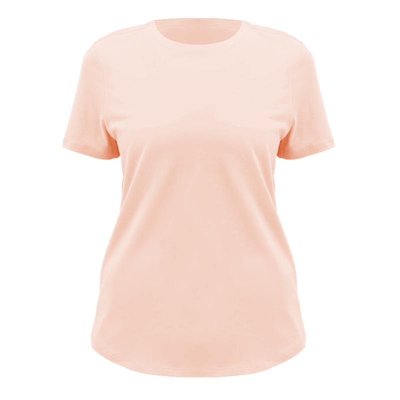 Women's Short Sleeve Round Neck Cotton-Spandex Yoga T-Shirt - Soft, Comfortable, Solid Color for Fitness & Casual Wear.