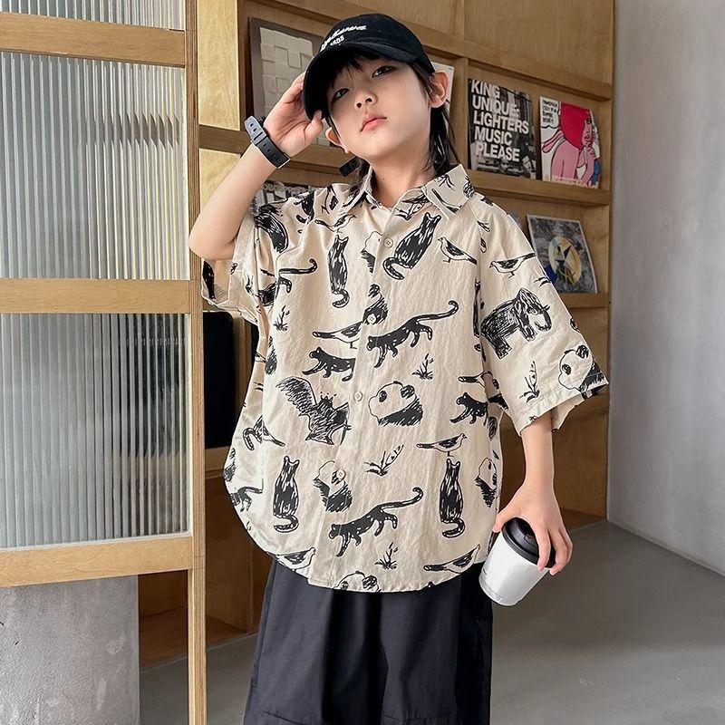 Boys Summer Short Sleeve Shirt Trendy Korean Casual Top for Kids