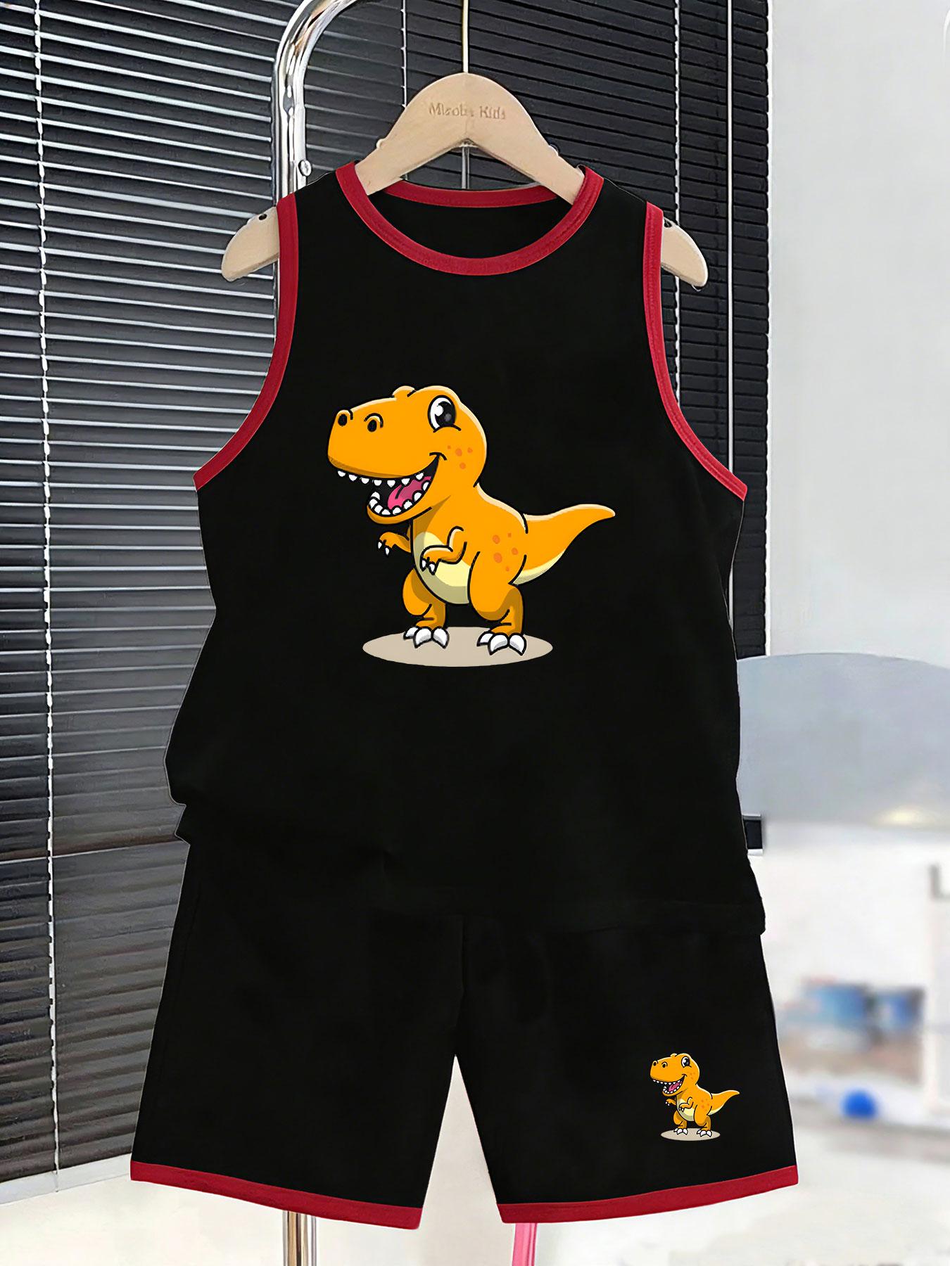 

Boys’ cartoon T-Rex set. Adorable prints, breathable fabric, loose fit for playful summer wear. 2-3Y чёрный
