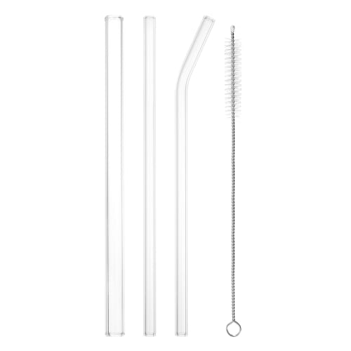 uxcell Reusable Glass Straws, Replacement Straws for Travel Tumblers, 200mm Long, 8/12mm Wide, with Cleaning Brush, for Frozen Tapioca Drinks, Clear,