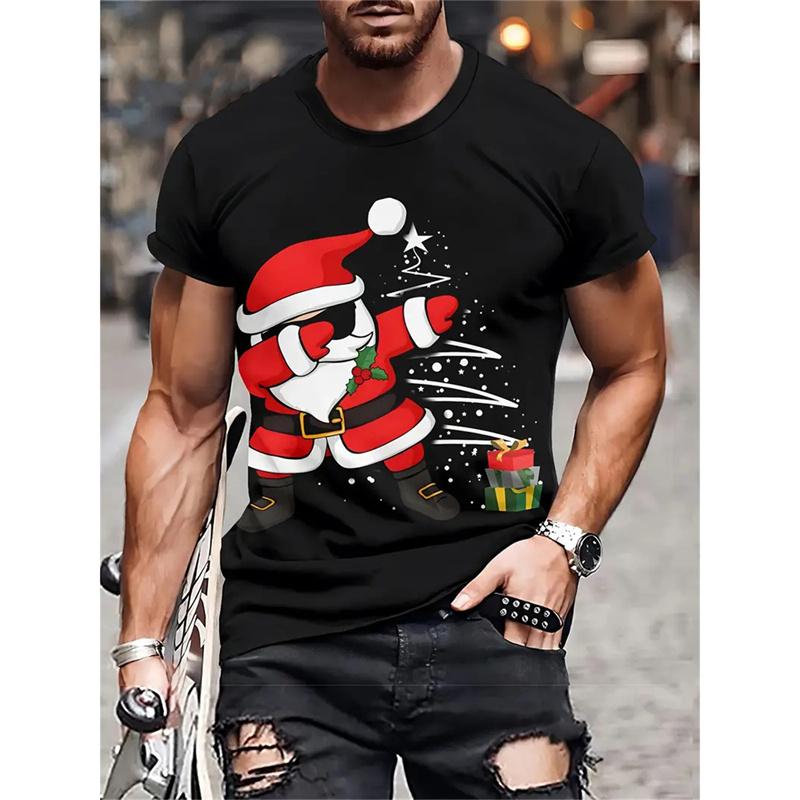 Christmas Tree Pattern Men's T-Shirt Funny Santa 3D Print Summer Casual Short Sleeve Crew Neck Top