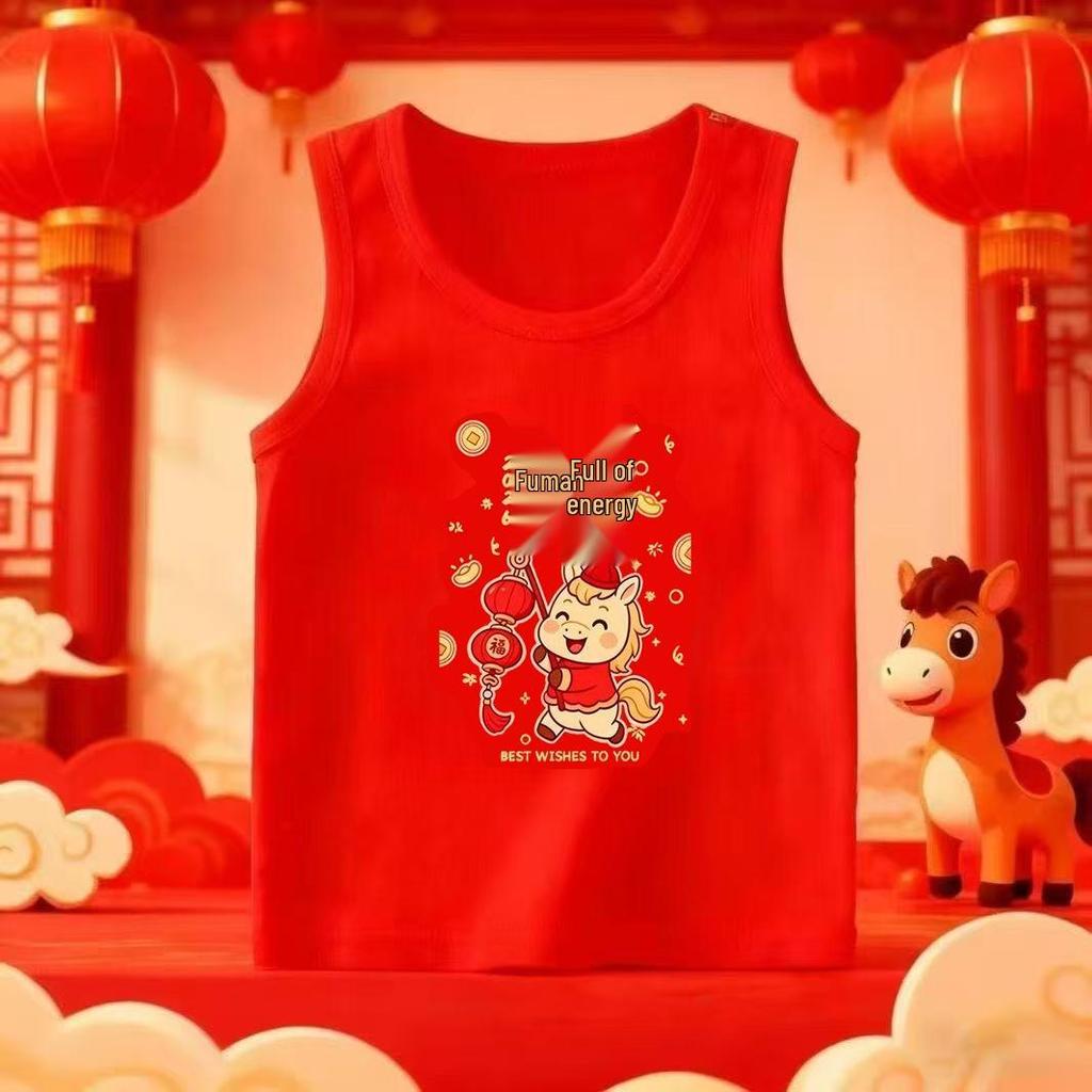 Kids' Red Cotton Vest, Winter Inner Wear for Boys & Girls, Year of the Rat Sleeveless New Year Outfit