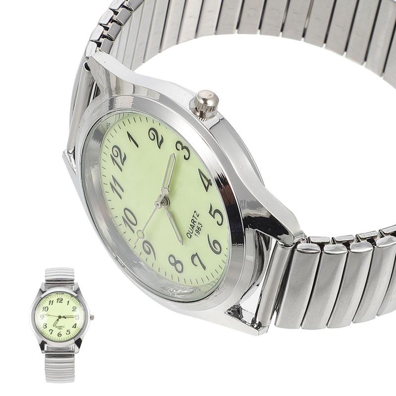 Elderly Night Glow Watches Digital Couple Elastic Band Classic Silver Color Student Casual Quartz Wristwatch Durable