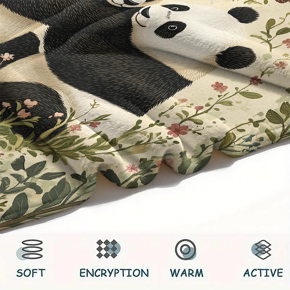 Panda and Grass pattern Flannel Blanket, High quality Comfortable for All Seasons, Home Decor, Warmth and Comfort, Perfect for Gifts.
