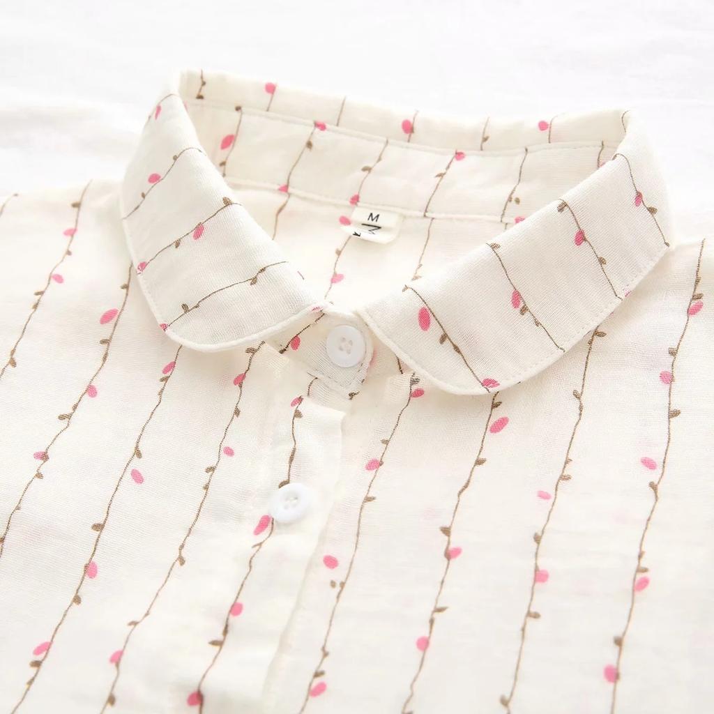 Spring Autumn Women White Shirts Cotton Yarn Floral Printing Long Sleeve Lady Tops Loose Blouses Soft Female Clothing
