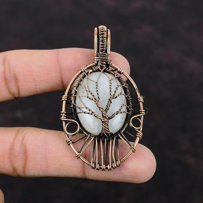 Tree Of Life Rainbow Moonstone Pendant Copper Wire Wrapped Pendant Tree Of Life Jewelry Handmade Copper Jewelry Gemstone Pendant For Gift